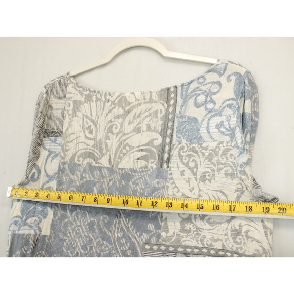 Chico's Tunic Top Asymmetrical Hem Multi Pattern Women L Cream Blue Long Sleeve - Picture 4 of 10